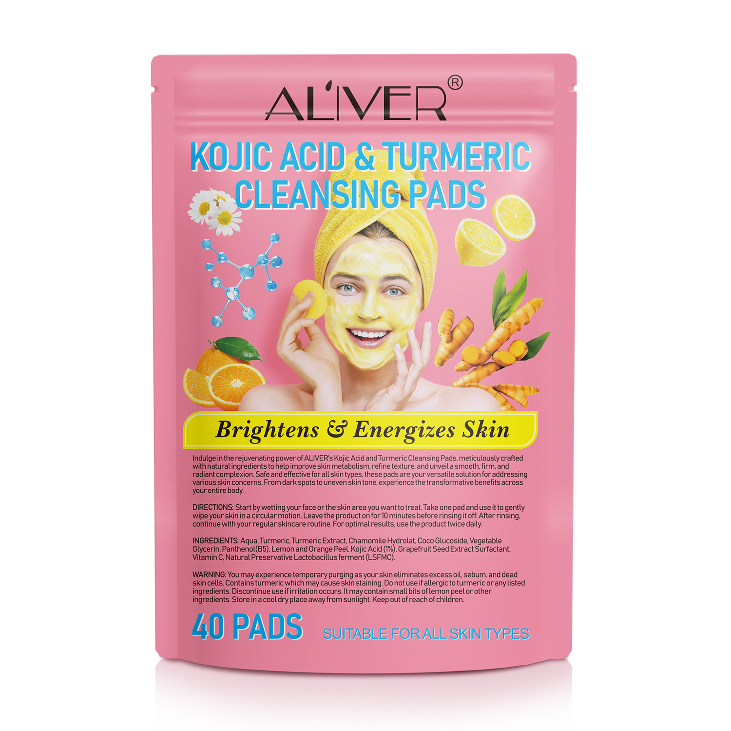 ALIVER Kojic Acid Turmeric Cleansing Pads 40p