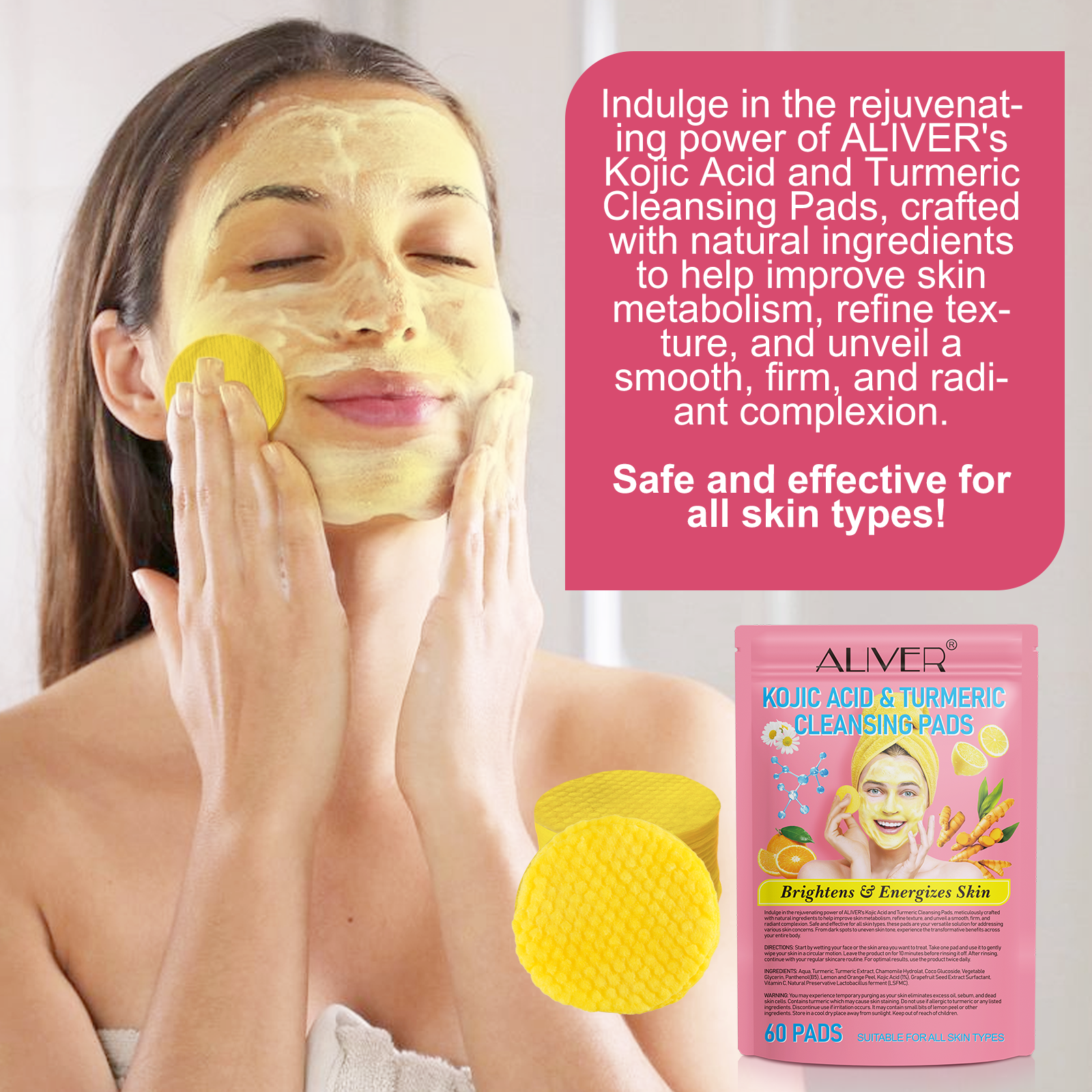 Aliver Kojic Acid Turmeric Cleansing Pads 60p