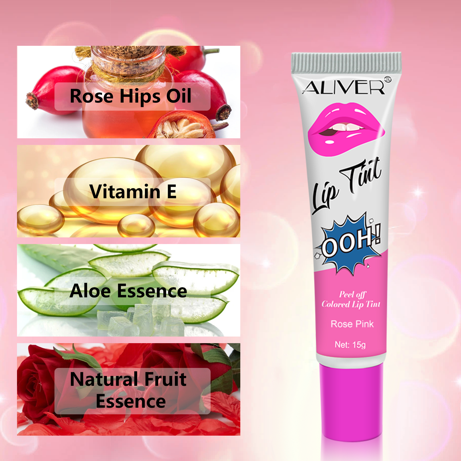 Aliver Peel Off Lipstick, Lip Tint, Lightweight, Soft, Moisturizing Lip Stain (6 color)