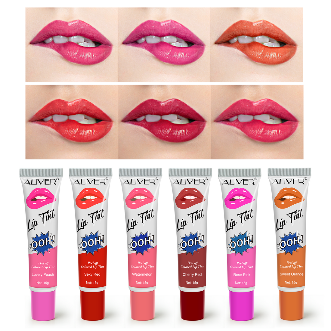 Aliver Peel Off Lipstick, Lip Tint, Lightweight, Soft, Moisturizing Lip Stain (6 color)