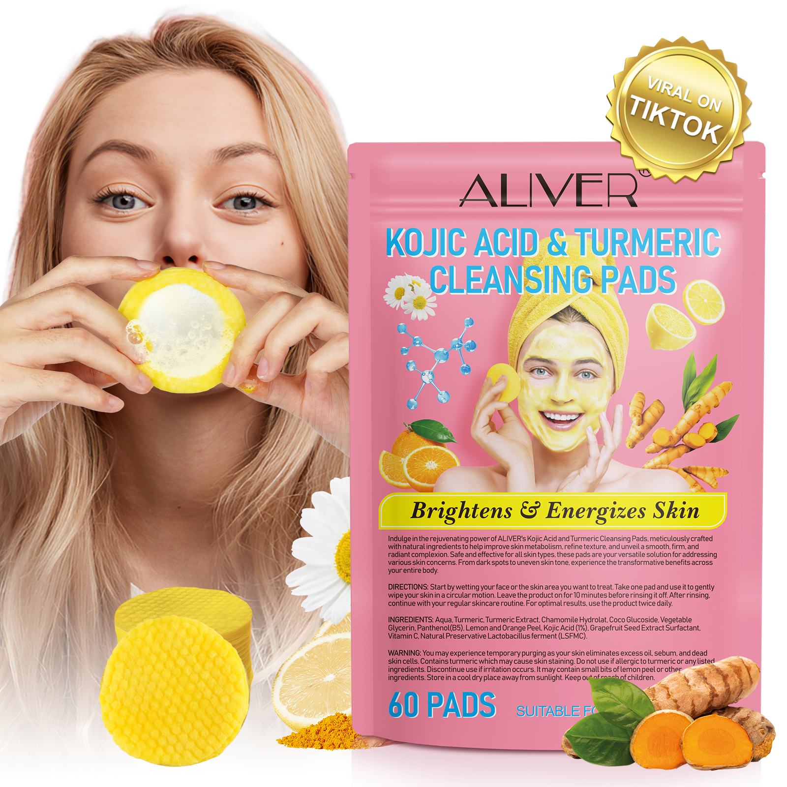 Aliver Kojic Acid Turmeric Cleansing Pads 60p