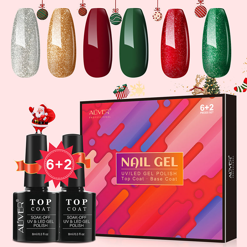 Aliver gel nail polish set, Merry Christmas with top and base coat - 6 Colors
