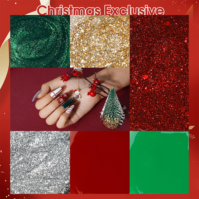 Aliver gel nail polish set, Merry Christmas with top and base coat - 6 Colors