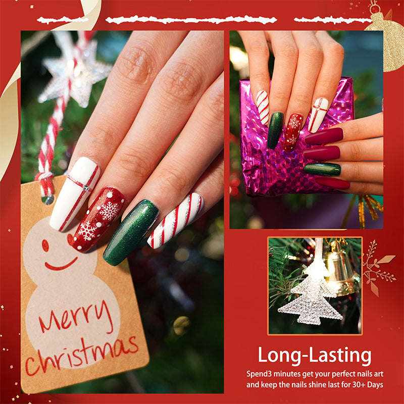 Aliver gel nail polish set, Merry Christmas with top and base coat - 6 Colors