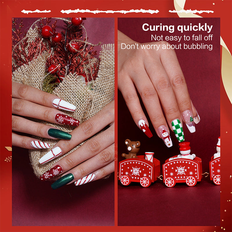 Aliver gel nail polish set, Merry Christmas with top and base coat - 6 Colors