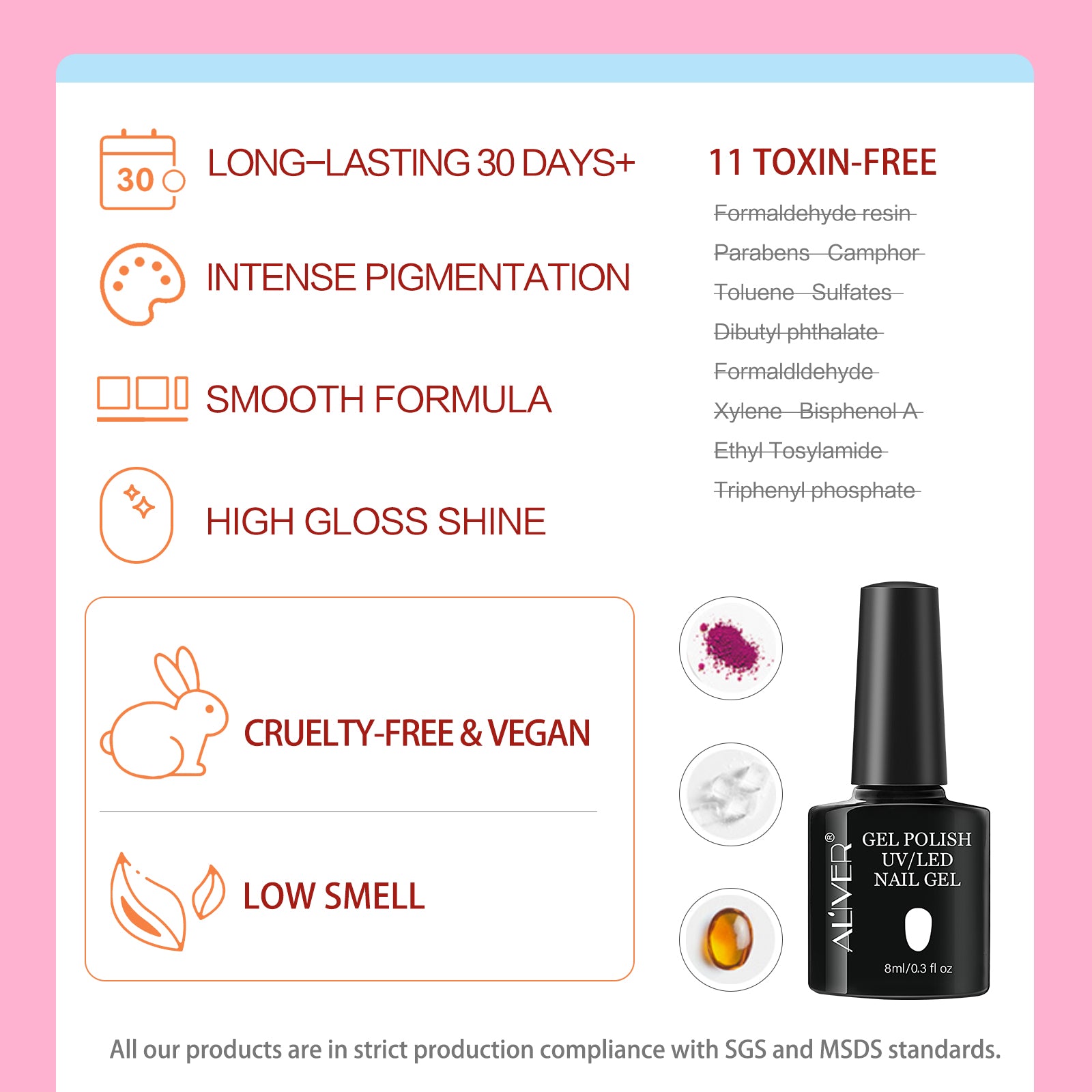 Aliver gel nail polish set, Pink Steam with top and base coat - 6 Colors