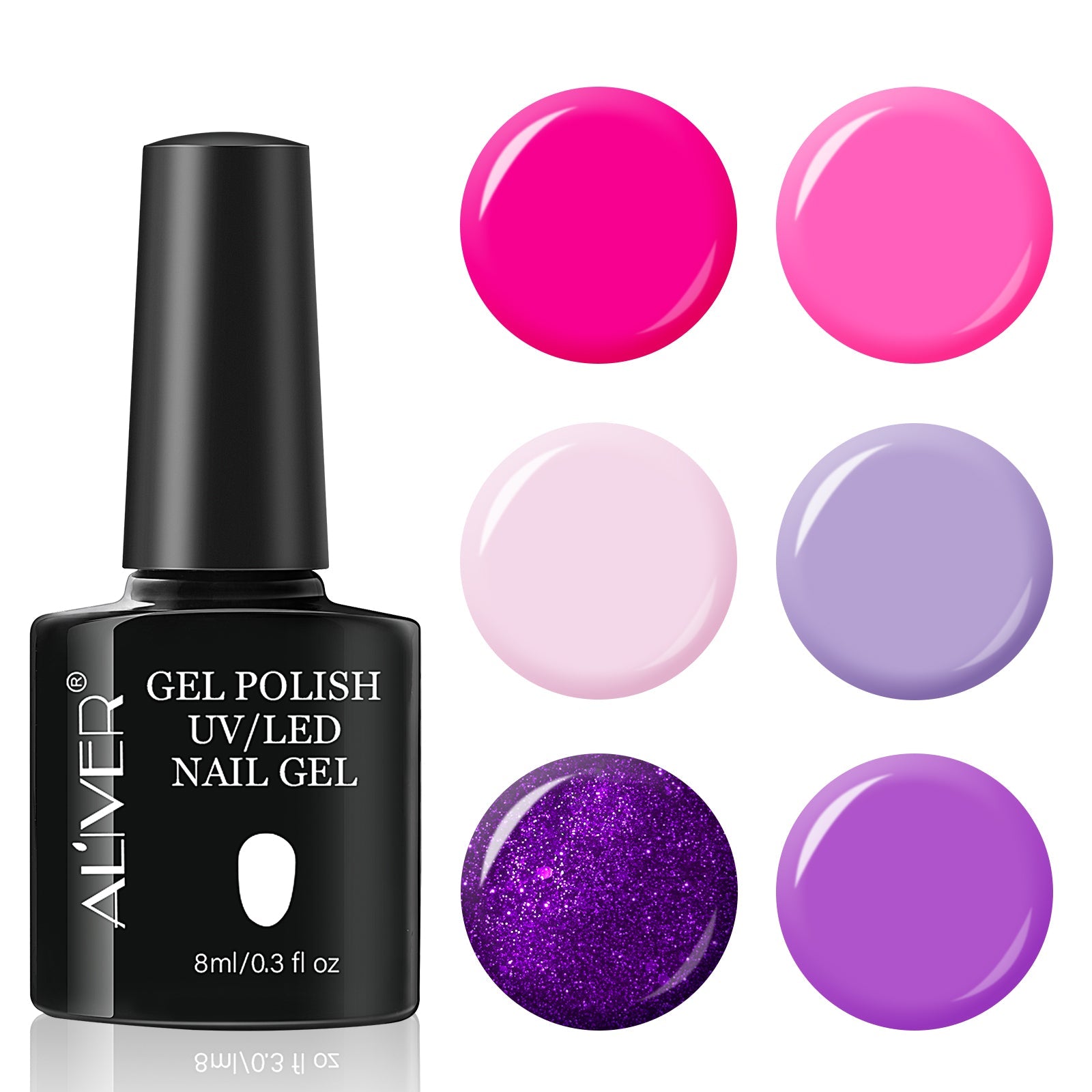 Aliver gel nail polish set, Pink Steam with top and base coat - 6 Colors