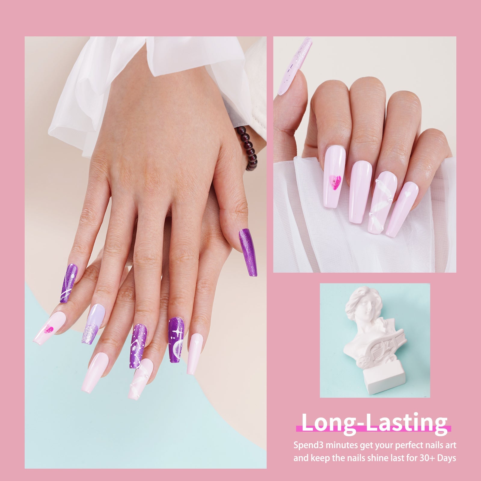 Aliver gel nail polish set, Pink Steam with top and base coat - 6 Colors