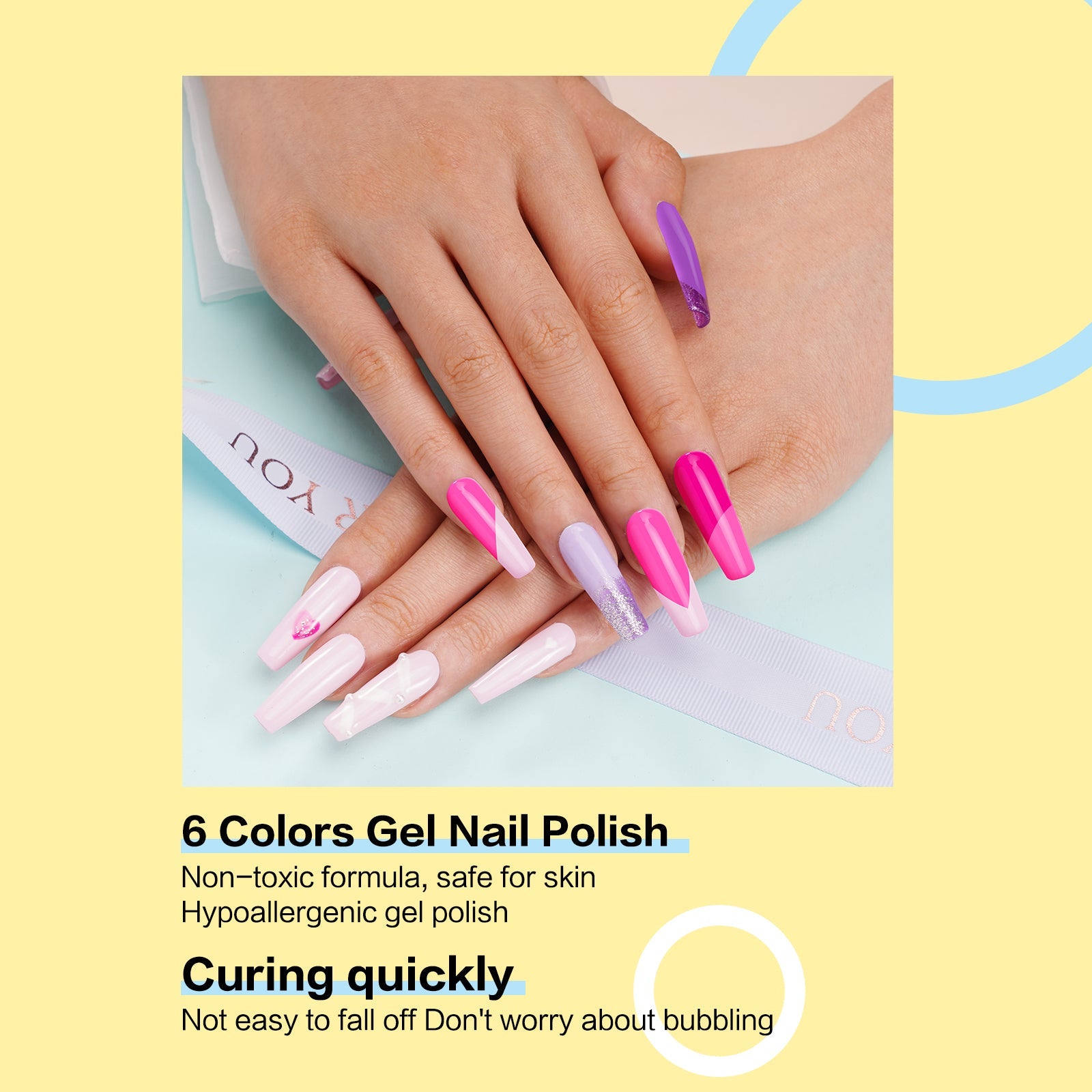 Aliver gel nail polish set, Pink Steam with top and base coat - 6 Colors