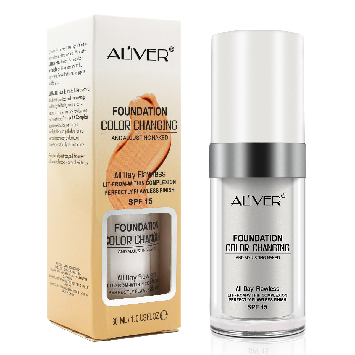 ALIVER Liquid Foundation + External Collection-Capsule Makeup Brush (Pink)