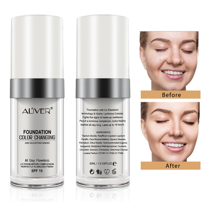 ALIVER Liquid Foundation + External Collection-Capsule Makeup Brush (Pink)