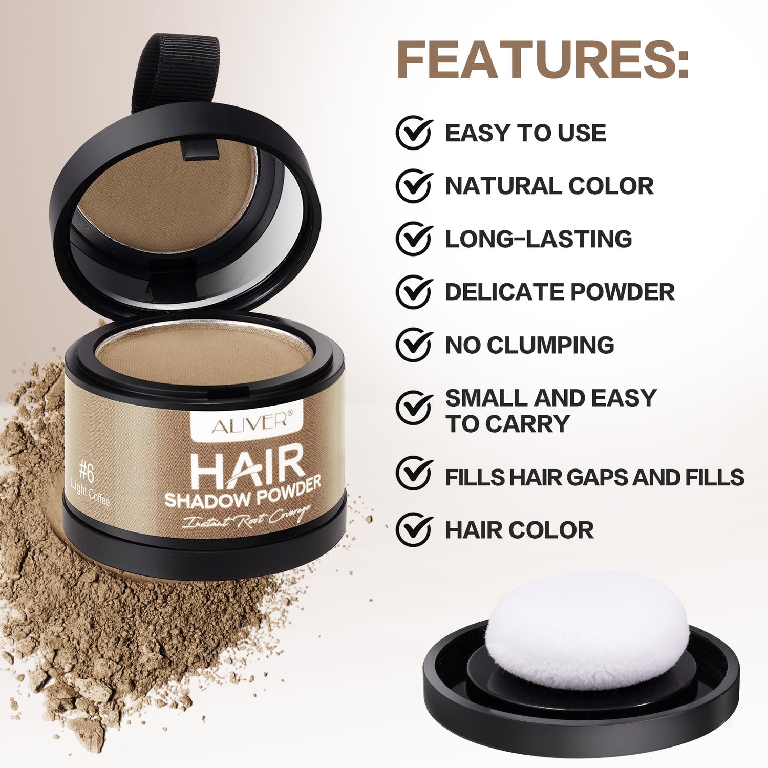 Aliver Instantly Hairline Shadow-Hair Shadow Powder, Quick Cover Black Hair Root Concealer, Eyebrows &amp; Beard Line,Unisex,Black