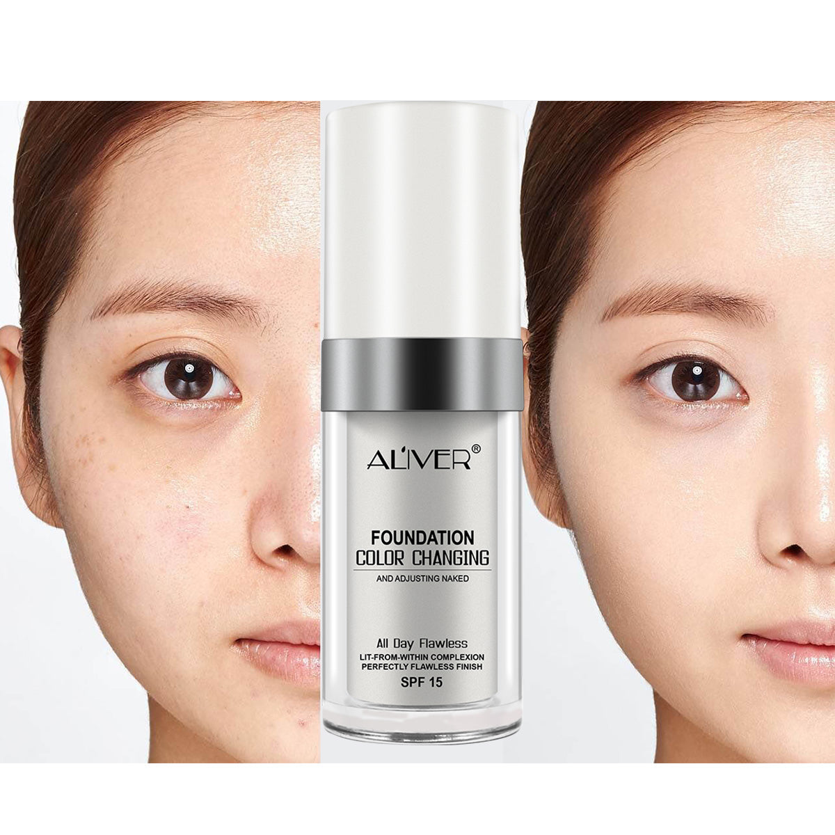 ALIVER Liquid Foundation + External Collection-Capsule Makeup Brush (Pink)
