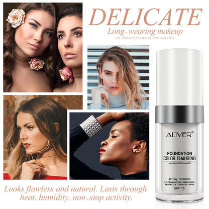 Aliver Color Changing Liquid Foundation-Flawless Warm Skin Tone Foundation Makeup-Lasting &amp; Concealer-1 fl oz.