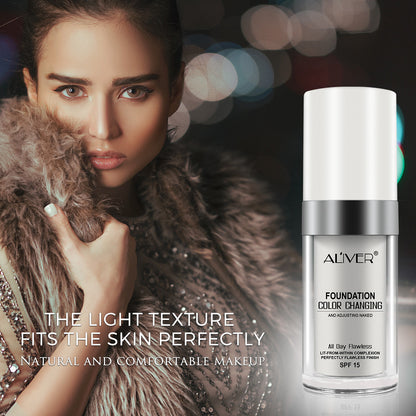 Aliver Color Changing Liquid Foundation-Flawless Warm Skin Tone Foundation Makeup-Lasting &amp; Concealer-1 fl oz.