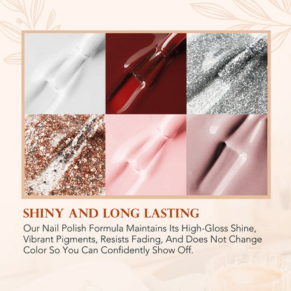 Aliver gel nail polish set, Warm Wood  with top and base coat - 6 Colors