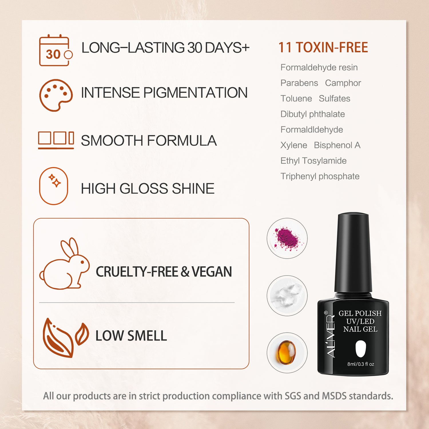Aliver gel nail polish set, Warm Wood  with top and base coat - 6 Colors