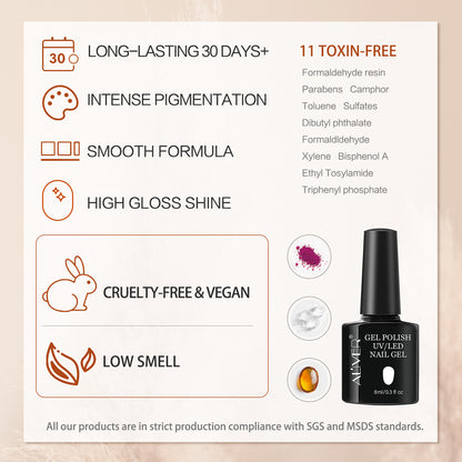 Aliver gel nail polish set, Warm Wood  with top and base coat - 6 Colors