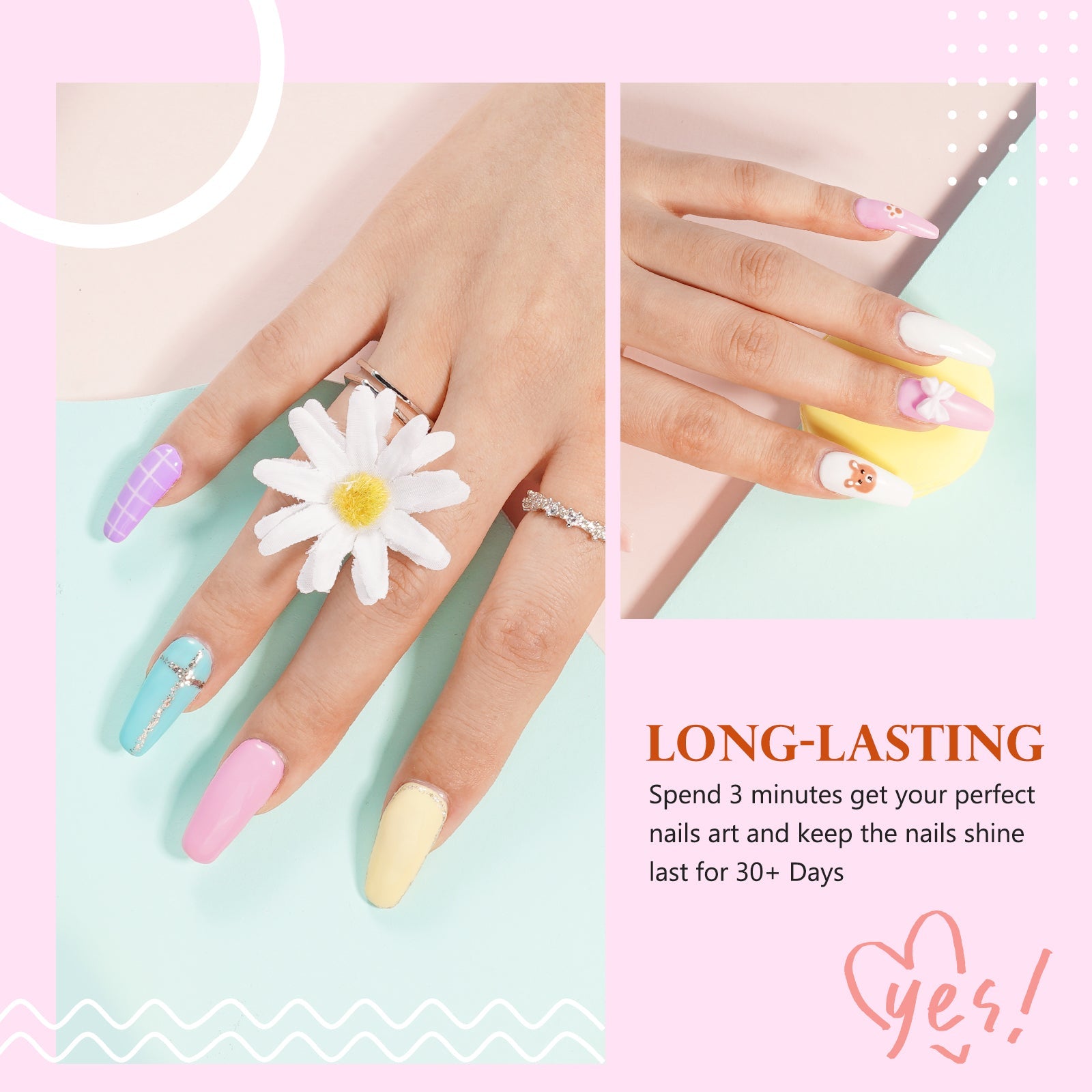 Aliver gel nail polish set, Candy Dream with top and base coat - 6 Colors