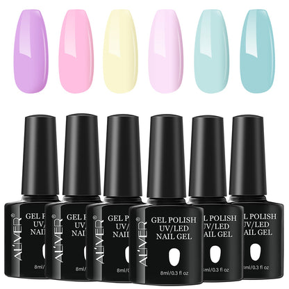 Aliver gel nail polish set, Candy Dream with top and base coat - 6 Colors