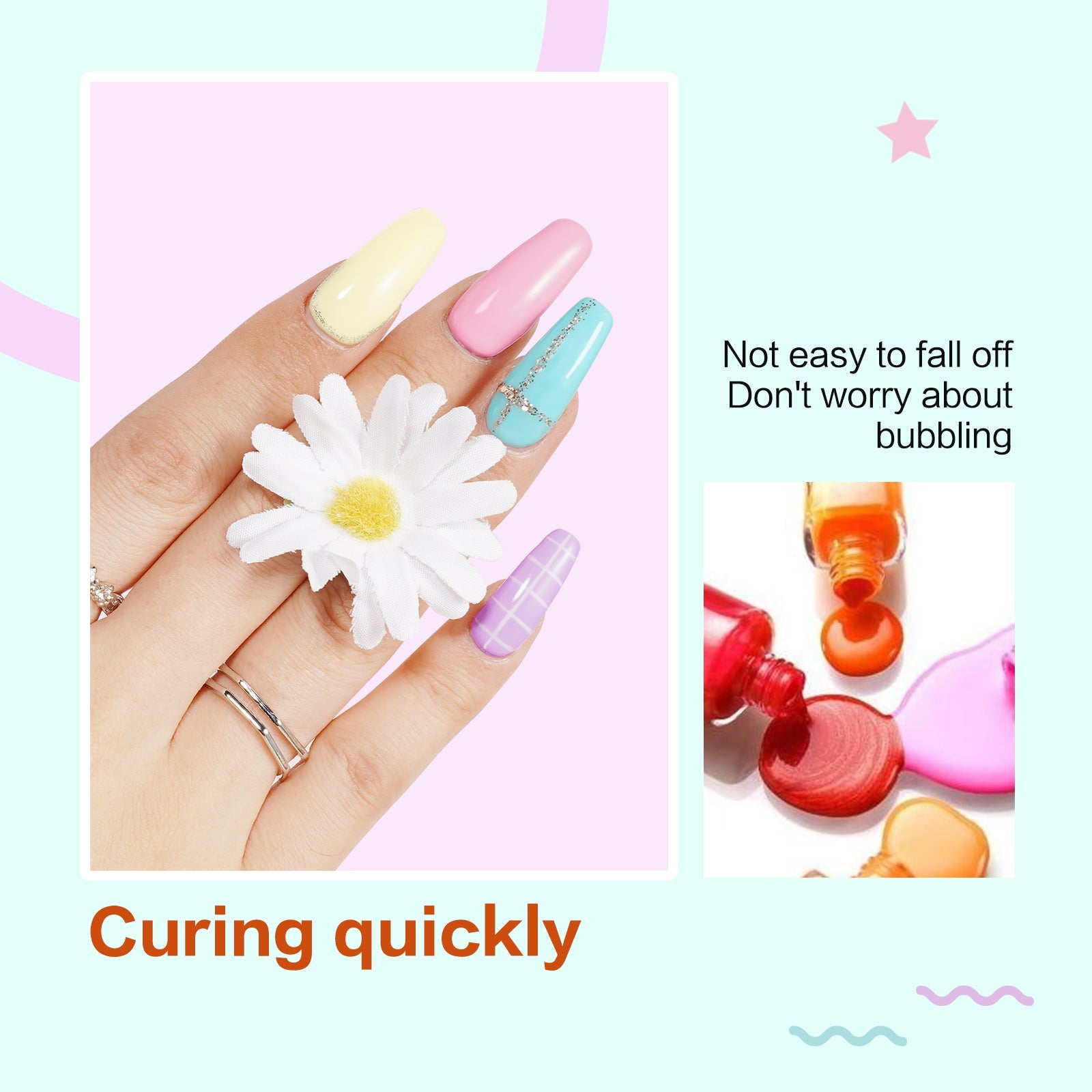 Aliver gel nail polish set, Candy Dream with top and base coat - 6 Colors