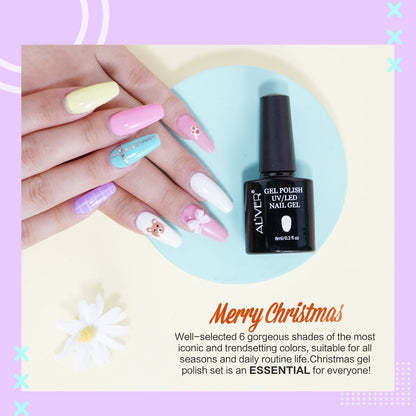 Aliver gel nail polish set, Candy Dream with top and base coat - 6 Colors