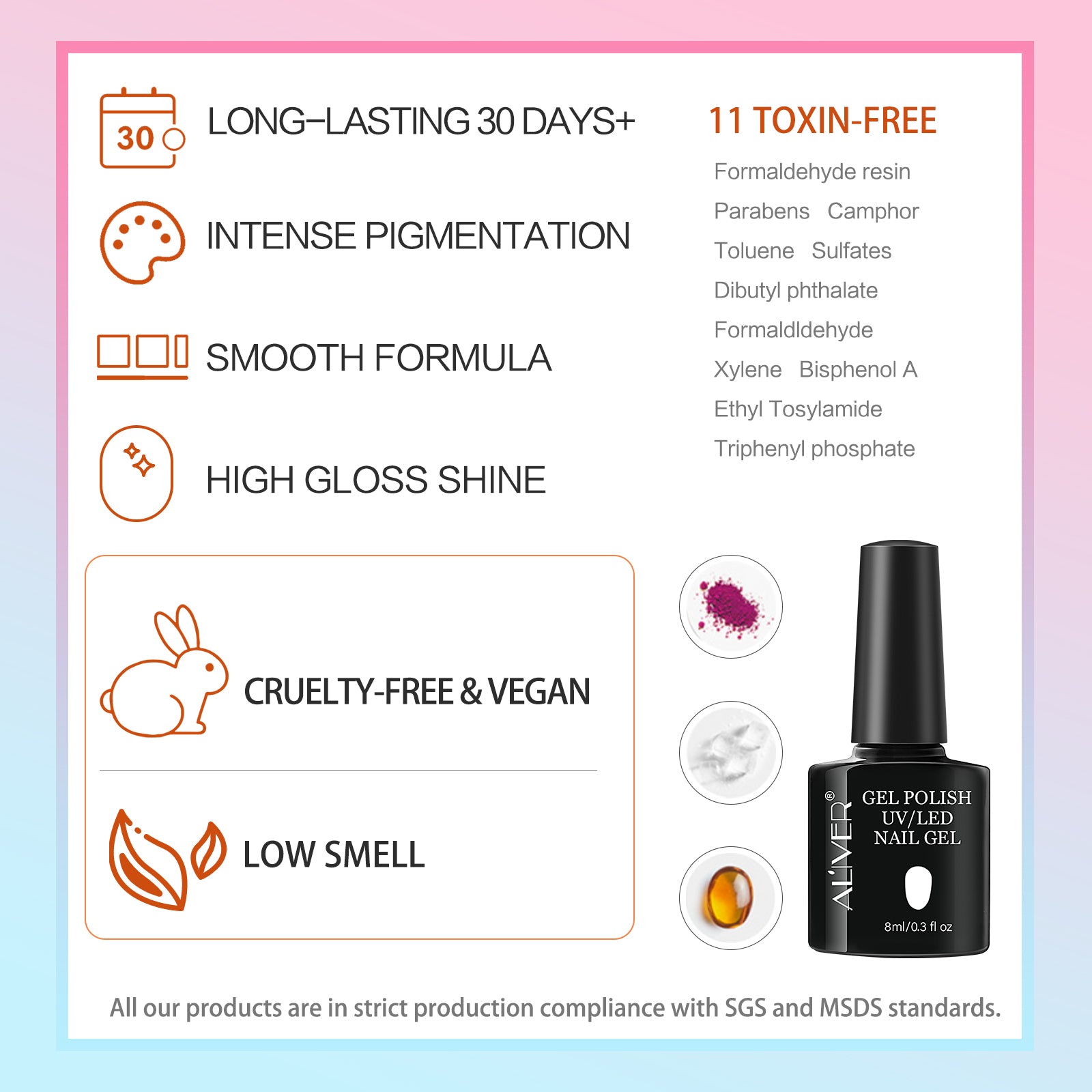 Aliver gel nail polish set, Candy Dream with top and base coat - 6 Colors